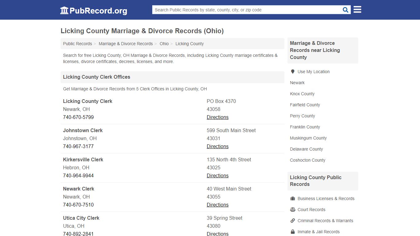 Licking County Marriage & Divorce Records (Ohio)
